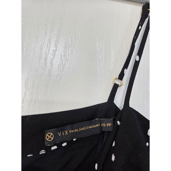 ViX Paula Hermanny New Black White Dot Bow Ruffle Tiered Hem Maxi Dress, Size XS - Picture 3 of 14